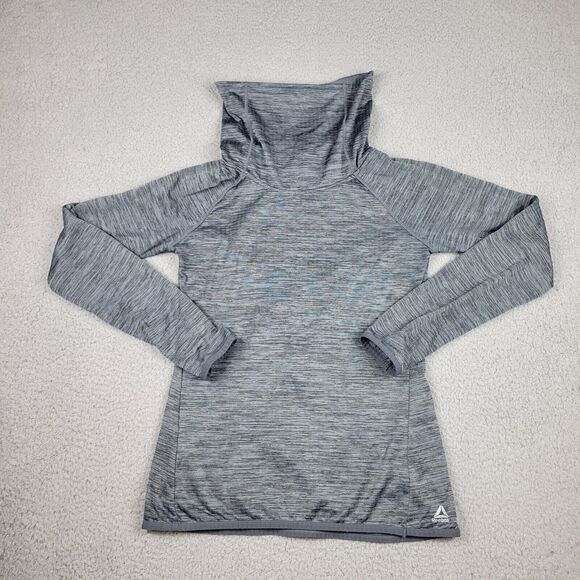 Reebok Womens Small Gray Cowl Neck Pullover Athletic Top Long Sleeve Thumb Holes - Picture 2 of 11
